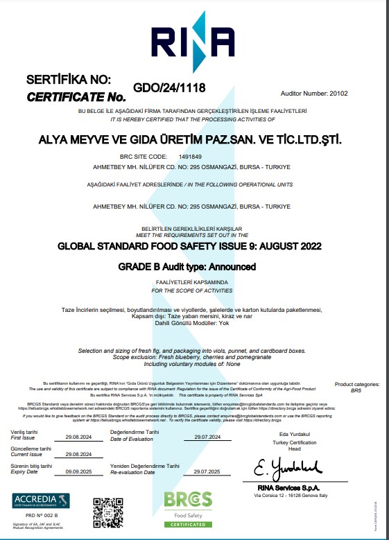 Alya Meyve & Gıda LTD ŞTİ BRCGS